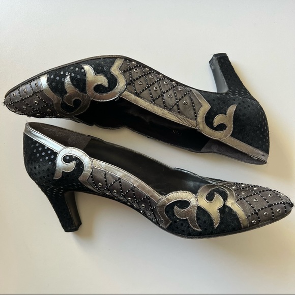 Margaret J. by Margaret Jerrold Black and Grey vintage pumps 7.5 - Picture 2 of 7